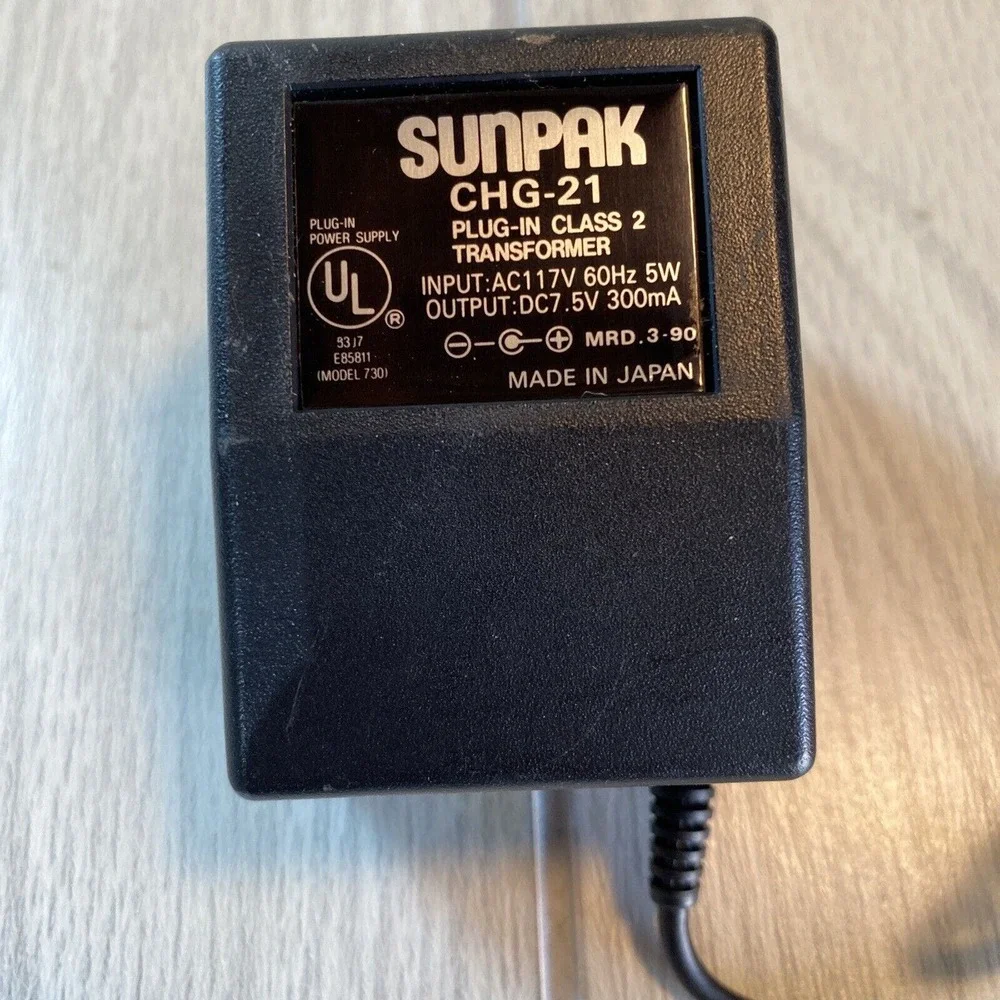 Sunpak AC/DC Power Adapter Chg-21 Plug-In Class 2 Transformer Made in Japan Used
